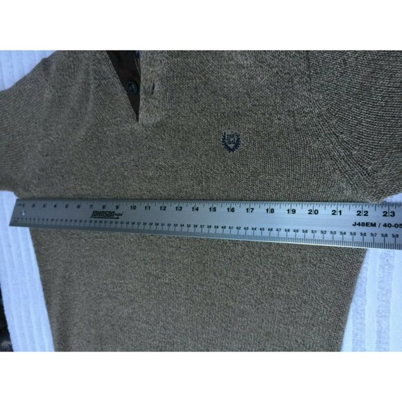 CHAPS Mens Mock Neck Pullover Sweater with Elbow Patches Medium Gray Ribbed Trim - Picture 8 of 9